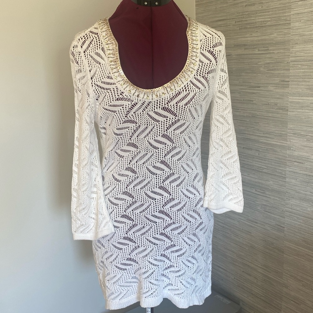 White House Black Market White Crocheted Bathing Suit Coverup (Size S)